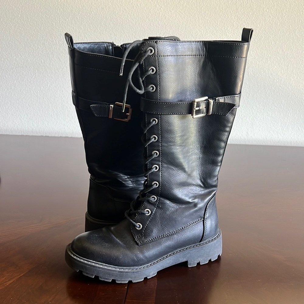 Kensie Full Calf Boots Black Size 6, Tie Up & Zip Up With Buckle